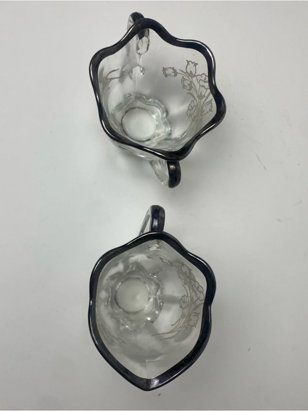Vintage Duncan & Miller Canterbury‎ Sugar & Creamer Set Floral Silver Rim